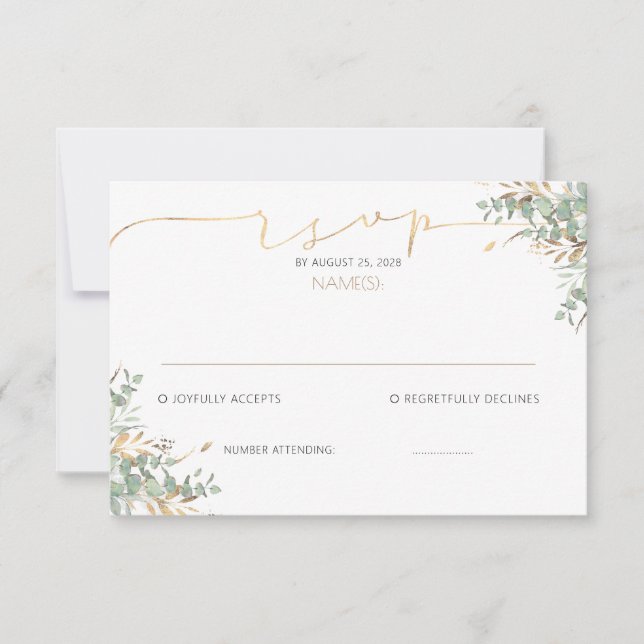 Gold Greenery Baby Shower RSVP Cards Einladung (Vorderseite)
