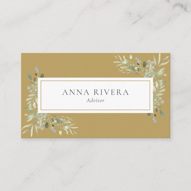 Gold Greenery Beruflich Company Business Card Visitenkarte (Vorderseite)