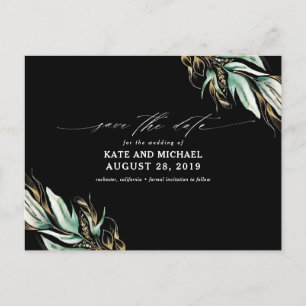 Gold Greenery Black Fall Save the Date Postkarte