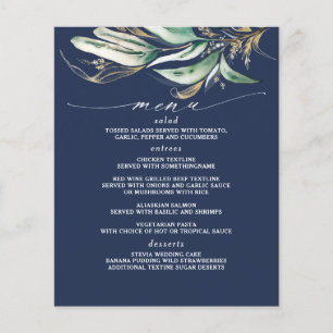 "Gold Greenery Branch Navy Blue Menu" Flyer