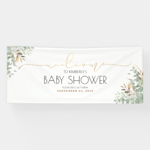 Gold Greenery Branches Baby Shower Banner