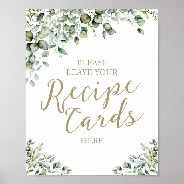 Gold Greenery Brautparty Rezept Karten signieren Poster (Vorne)
