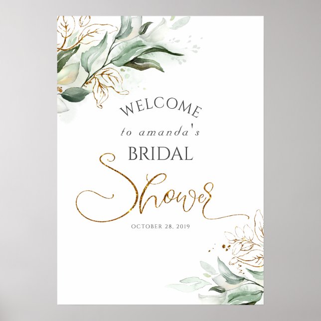 Gold Greenery Bridal / Baby Dusche Willkommen Poster (Vorne)