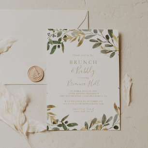 Gold Greenery Brunch und Bubbly Brautparty Einladung