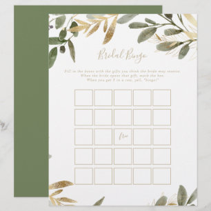 Gold Greenery Fall Bridal Bingo Spiel