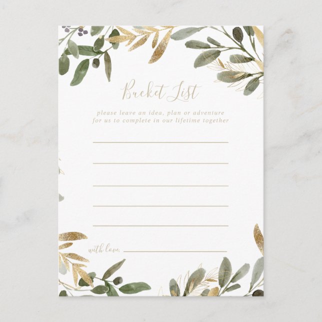 Gold Greenery Fall Bucket List Cards Postkarte (Vorderseite)