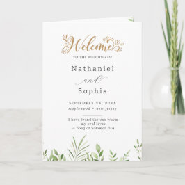 Gold Greenery Watercolor Folded Wedding Program Programm