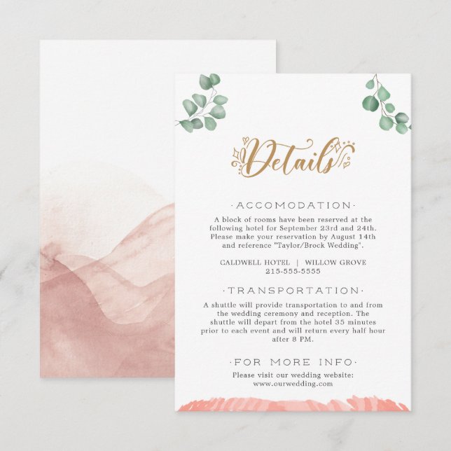 Gold Greenery Wedding Details Eintrittskarte Begleitkarte (Vorne/Hinten)