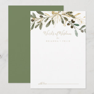 Gold Greenery Wedding Words of Wisdom Advice Card Hinweiskarte