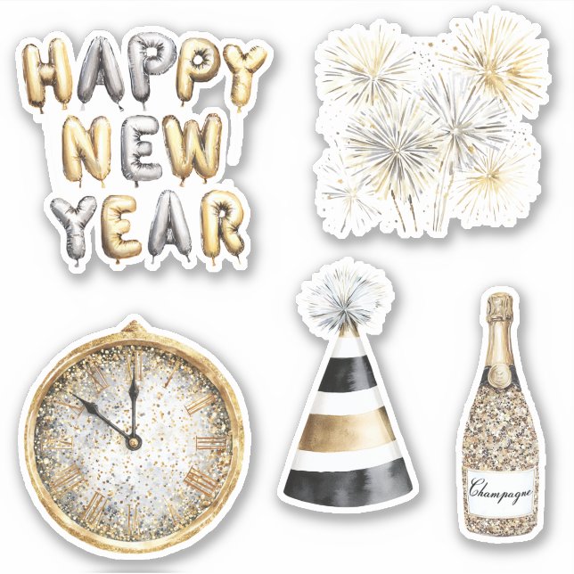 Gold Grey Happy New Year Aufkleber (Vorderseite)