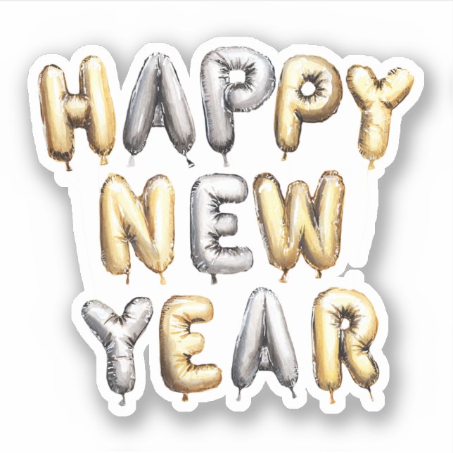 Gold Grey Happy New Year Aufkleber (Vorderseite)