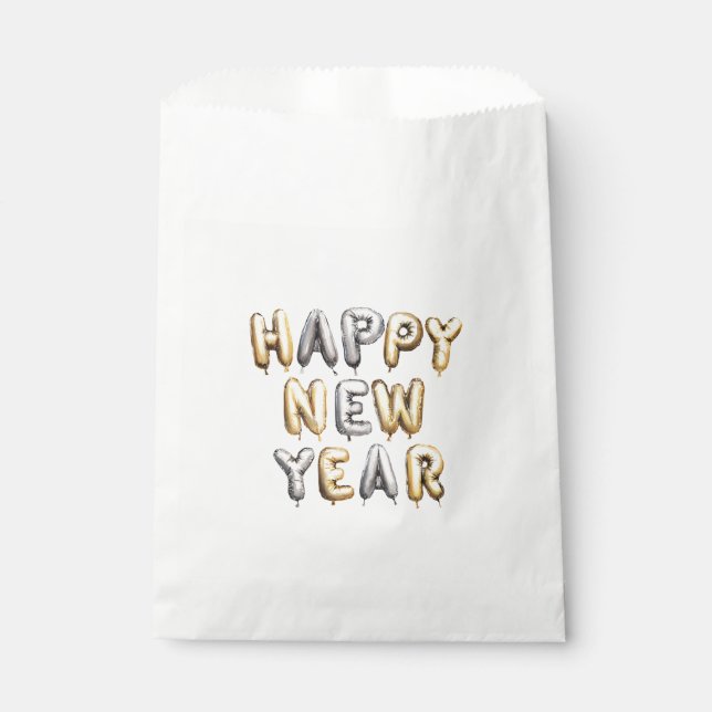 Gold Grey Happy New Year Geschenktütchen (Vorderseite)