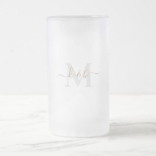 Gold & Grey Monogramm Swash-Schrift  Mattglas Bierglas