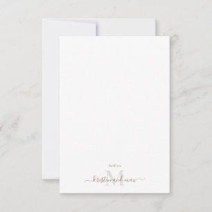 Gold & Grey Schrift Monogramm Weiße Hochzeit  Dankeskarte