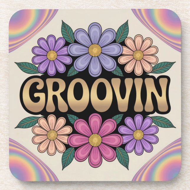 Gold Groovin Psychedelic Blume Untersetzer Set (Vorderseite)