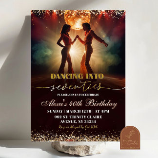 Gold Groovy Disco Dance 70er Birthday Einladung