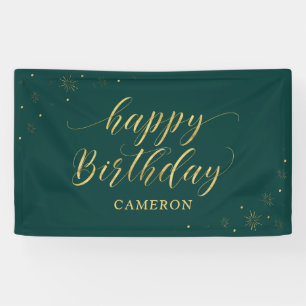 Gold & Grün Glitzernde Happy Birthday Party Bann Banner