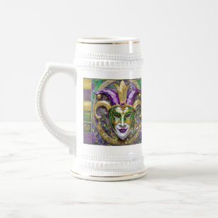 Gold Grün Lila Mardi Gras Narr Maske Bierglas