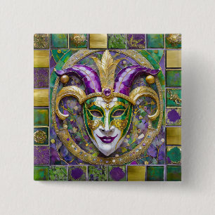 Gold Grün Lila Mardi Gras Narrenmaske Button