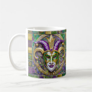 Gold Grün Lila Mardi Gras Narrenmaske Kaffeetasse