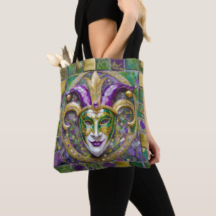 Gold Grün Lila Mardi Gras Narrenmaske Tasche