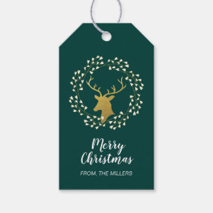Gold & Grün Moderner Hirsch Frohe Weihnachten Geschenkanhänger