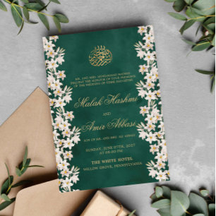 Gold & Grün Weiße Florale Islamische Muslimische H Einladung