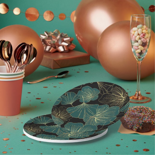 Gold-grüne Blätter Pappteller (Multi)