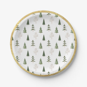 Gold Grunge Hand Drawn Pine Tree Weihnachten Pappteller