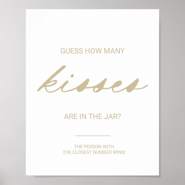 Gold Guess Wie viele Kisses Brautparty Game Poster (Vorne)
