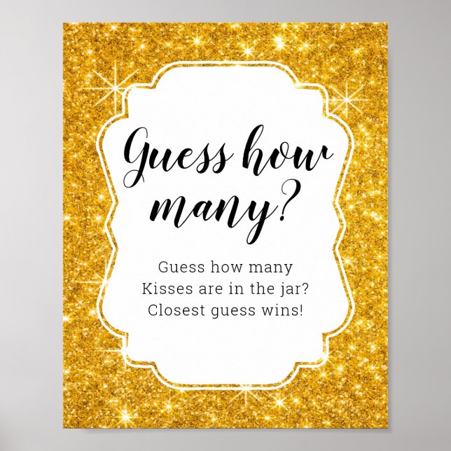 Gold Guess Wie viele Kisses Brautparty Game Poster (Vorne)