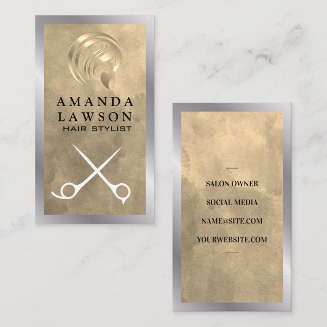 Gold Hair Salon Logo | Schere Visitenkarte (Vorne/Hinten)