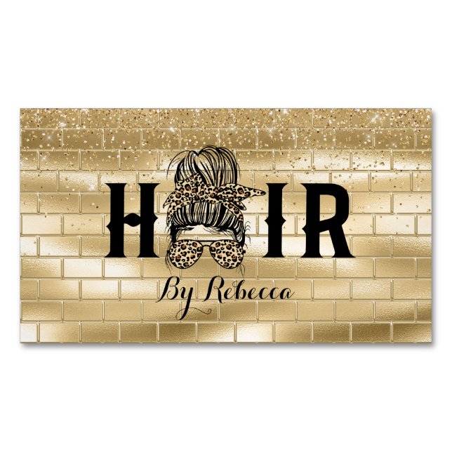 Gold Hair Stylist Magnetic Business Card Magnetische Visitenkarte (Vorderseite)