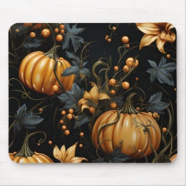 GOLD HALLOWEEN PUMPKINS DARK GREEN BLÄTTER MOUSEPAD