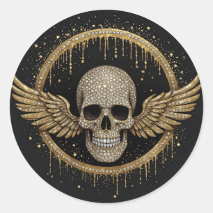 ☠️ Gold-Halo-Totenkopf-Emblem für dunkle Geschenke Runder Aufkleber