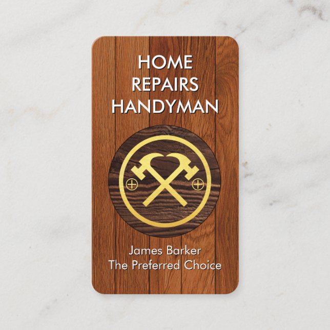 Gold Hammer Crest On Timber Wood Visitenkarte (Vorderseite)