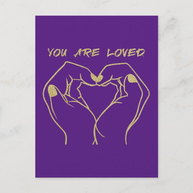 Gold Hand Herz mit Ihnen sind Love Quote Postkarte (Vorderseite)