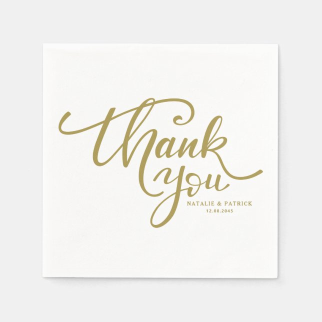 Gold Hand Letter Wedding Danke Serviette (Vorderseite)