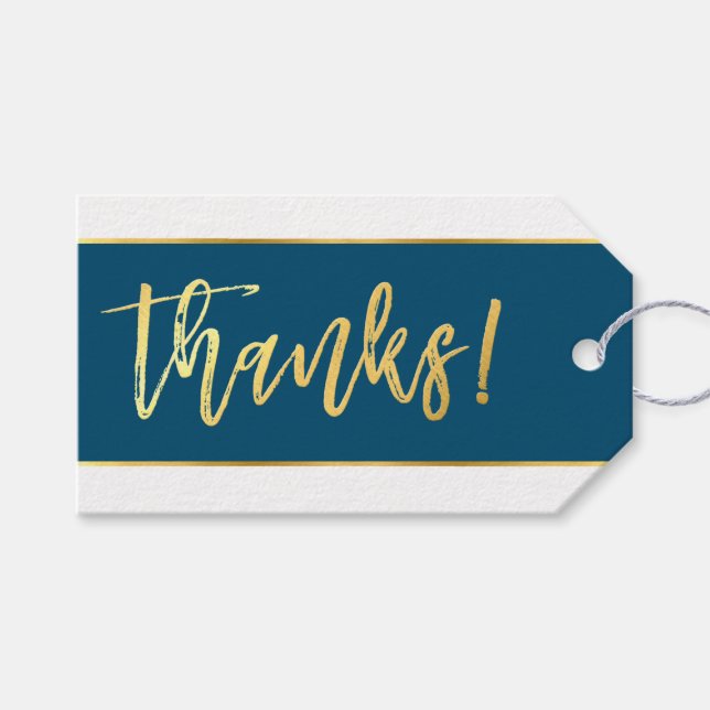 GOLD HAND LETTERED DANKS stilvolle marineblau weiß Geschenkanhänger (Vorderseite (Horizontal))