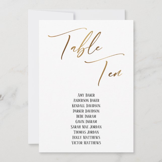 Gold Handschrift Tabelle 10 Sitzplakette (Vorderseite)