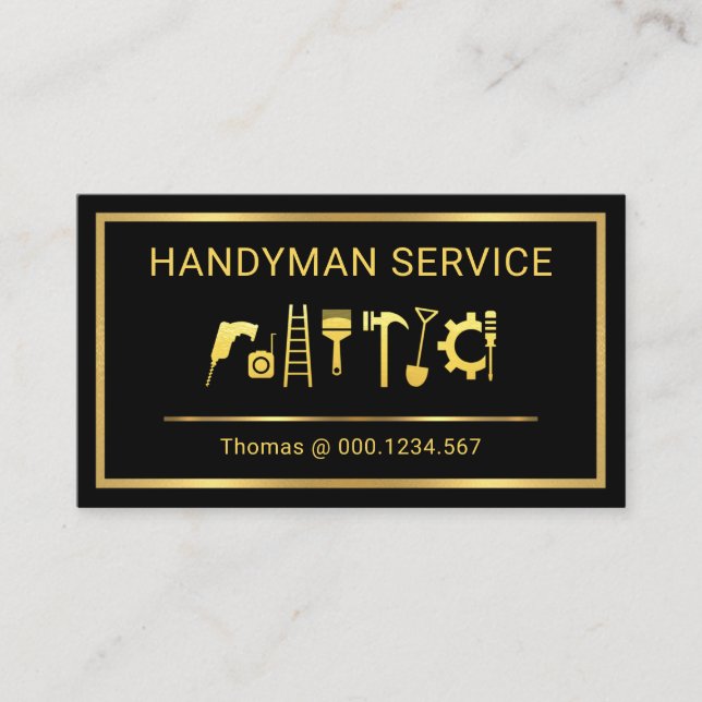Gold Handwerker Werkzeuge Rahmen Visitenkarte (Vorderseite)