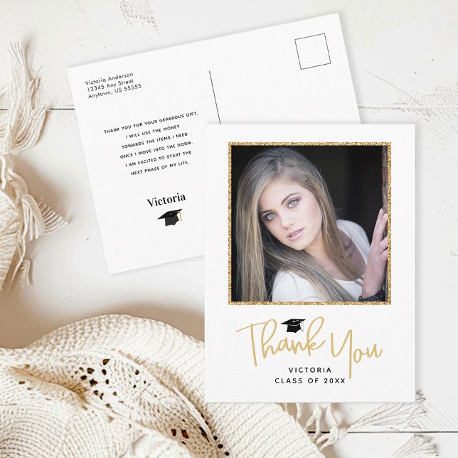 Gold Handwriting Foto Abschluss Vielen Dank Postkarte (Von Creator hochgeladen)