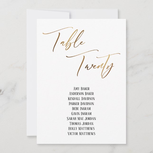 Gold Handwriting Table 20 Seats Chart (Vorderseite)