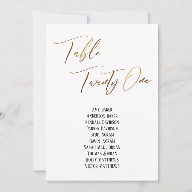 Gold Handwriting Table 21 Seats Chart (Vorderseite)