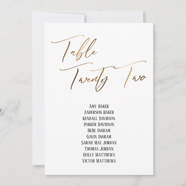 Gold Handwriting Table 22 Seats Chart (Vorderseite)