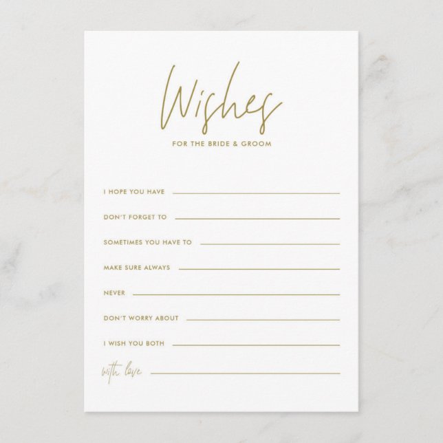 Gold Handwriting Wünsche für Braut und Bräuche Begleitkarte (Vorderseite)