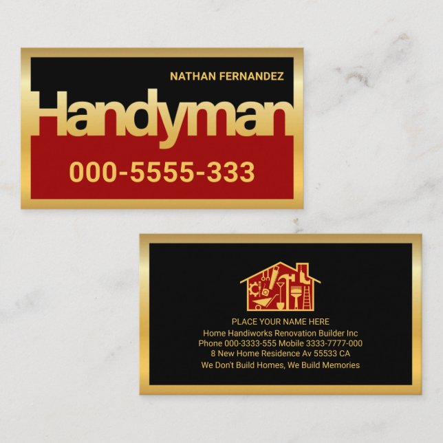 Gold Handyman Signage Frame Builder  Visitenkarte (Vorne/Hinten)
