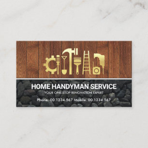 Gold Handyman Tools auf Holzbasis Visitenkarte
