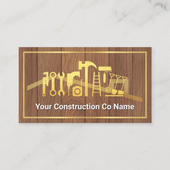 Gold Handyman Tools Frame On Timber Visitenkarte (Vorderseite)