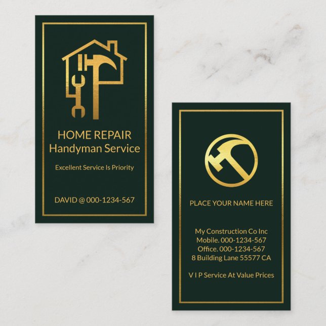 Gold Handyman Tools für Green Gold Frame Visitenkarte (Vorne/Hinten)